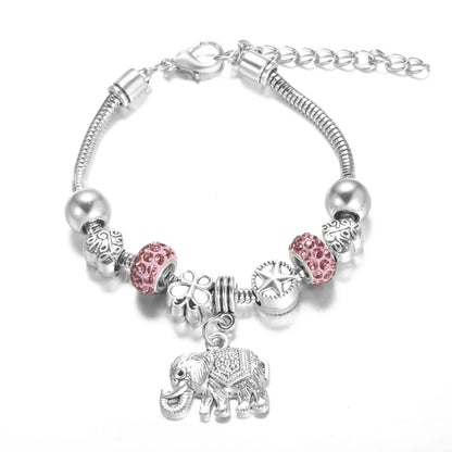 Elegant Heart Lock Charm Beaded Bangle Adjustable Snake Chain Bracelet for Women