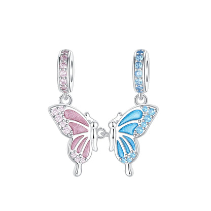 925 Sterling Silver Colorful Butterfly Heart Charms for Women DIY Jewelry Pendants Rings Earrings Bracelets