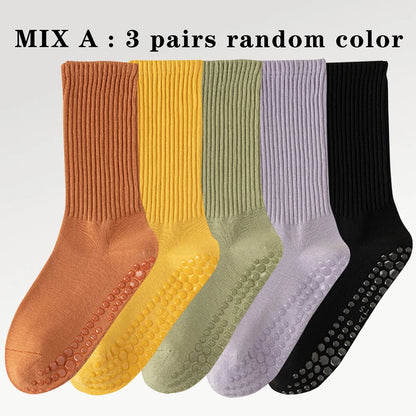 3 Pairs Cotton Anti Slip Medium Yoga Socks For Women