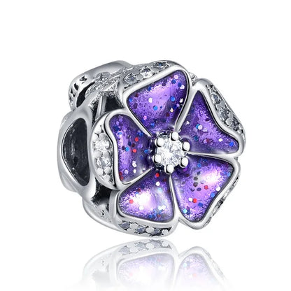 925 Sterling Silver Charm Beads for Women Bracelet - Four-Leaf Clover and Sunflower Design A1857