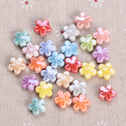 10 Pack Star Flower Shape 12mm Shiny Ceramic Loose Beads for DIY Jewelry and Earring Creations