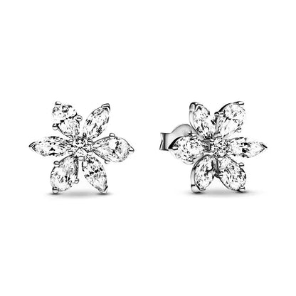 Spring Blue Flower Stud Earrings 925 Sterling Silver Zircon Jewelry for Women P2259
