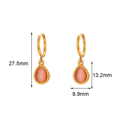 Elegant Waterdrop Opal Necklace for Women - Stainless Steel Semi-Precious Stone Jewelry Gift