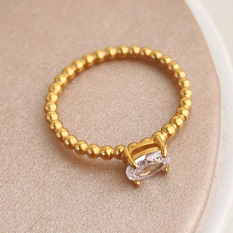 Elegant Minimalist Oval Zircon Rings for Women in 18k Gold-Plated Stainless Steel