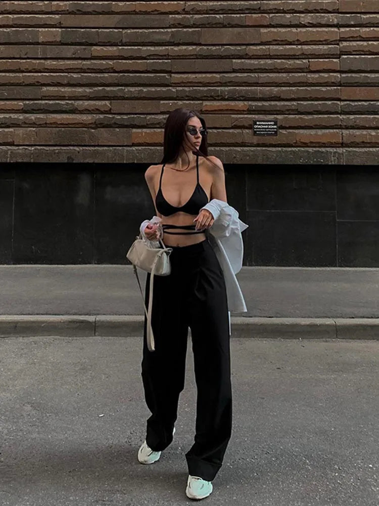 Black Halterneck Tube Top For Women Strapless Backless Chic