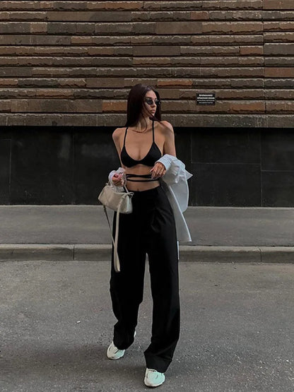 Black Halterneck Tube Top For Women Strapless Backless Chic