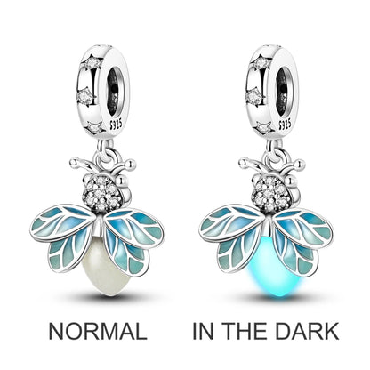 Pink Butterfly Luminous Firefly Dangle Charms 925 Sterling Silver Beads for DIY Jewelry KTC930