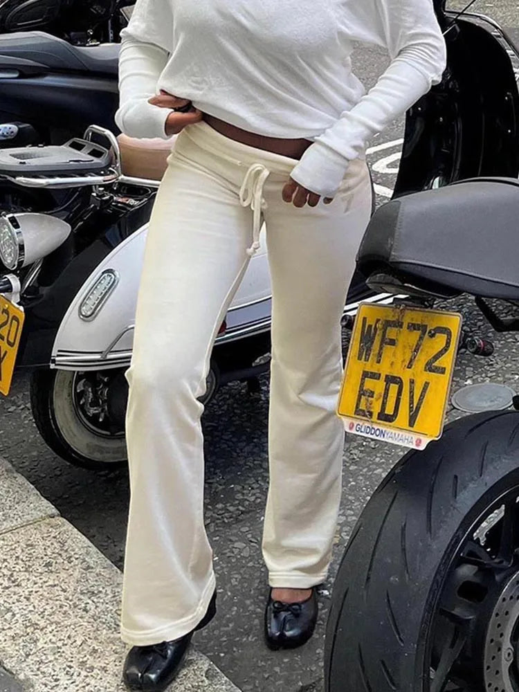 Casual Solid Y2K Chic Floor Length Drawstring Trousers