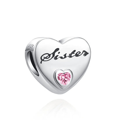 European 925 Sterling Silver Heart Charm Bead for Sister and Daughter Jewelry Perfect for Mother's Day Gifts