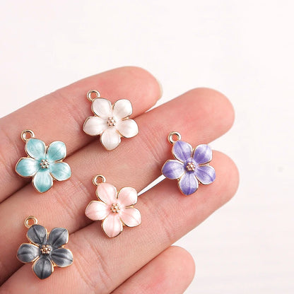 Charming Enamel Flower Pendants Set for DIY Jewelry Making 10pcs