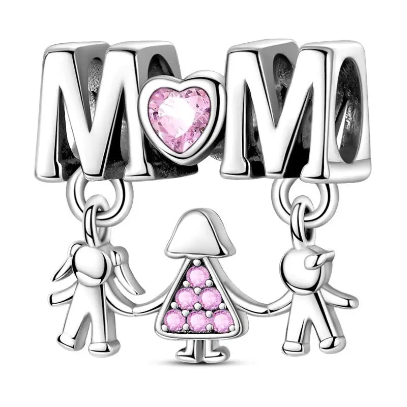 Genuine 925 Sterling Silver Heart Charm Bead for Mother's Day Bracelet Gift