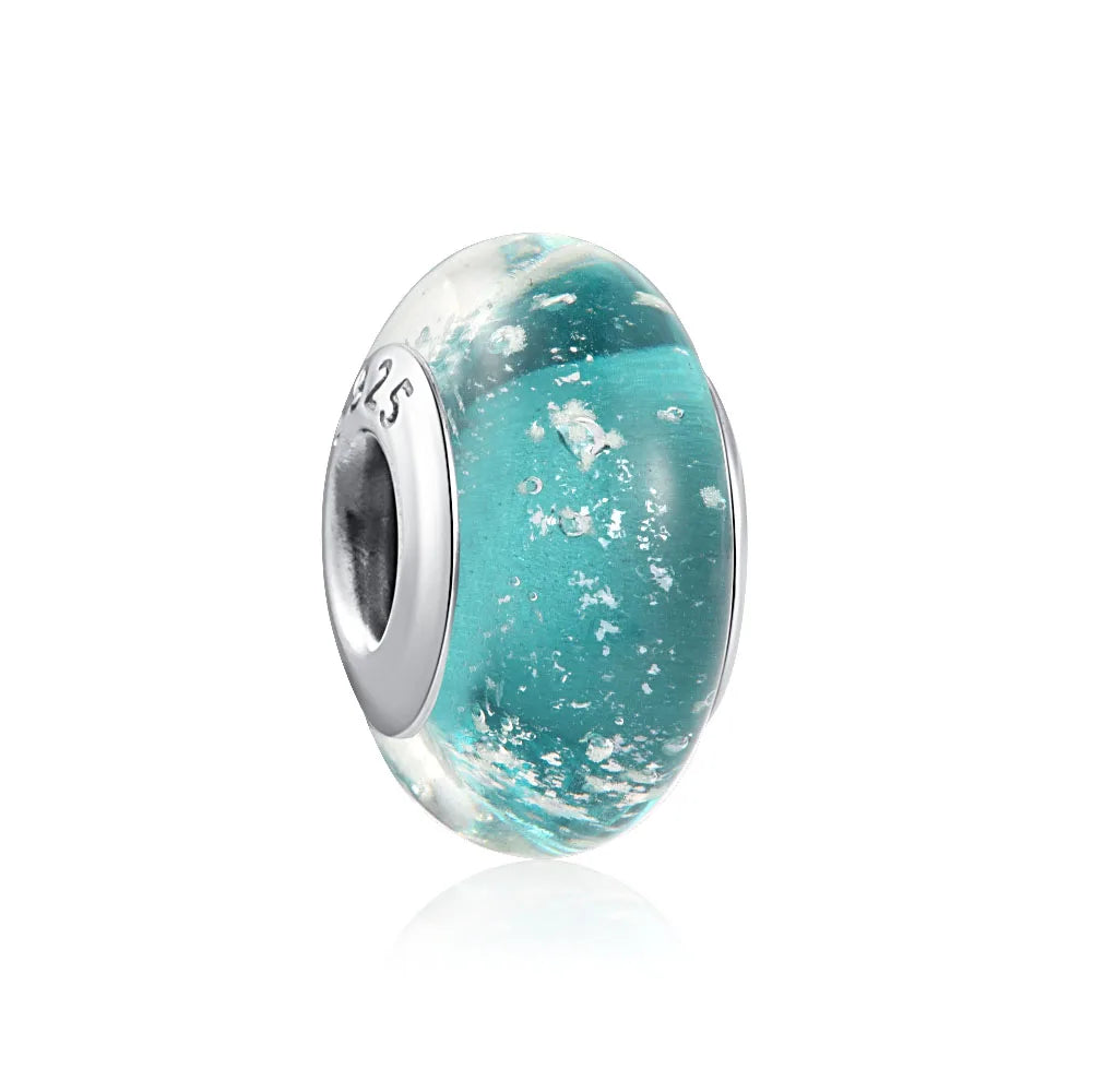 European 925 Sterling Silver Murano Glass Charm Bead in Pink Red Green and Blue for Women’s Bracelet and Necklace Jewelry