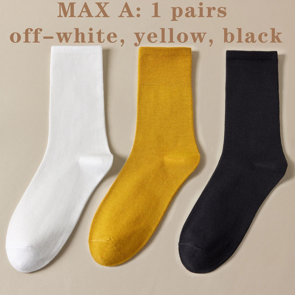 Seamless Cotton Mid Crew Socks Women Breathable Retro