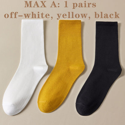 Seamless Cotton Mid Crew Socks Women Breathable Retro