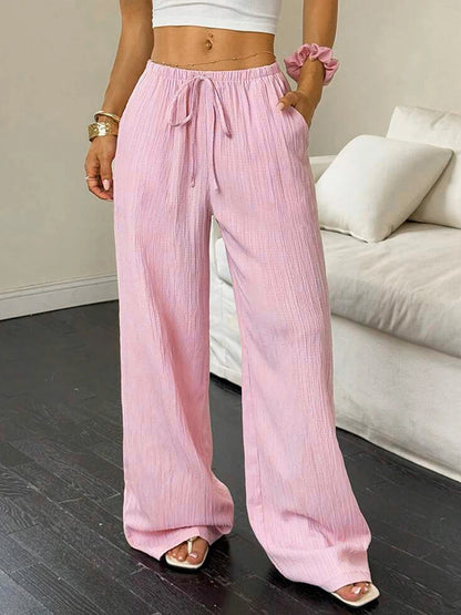 Summer Pink Lace Up Streetwear Trousers For Women Casual