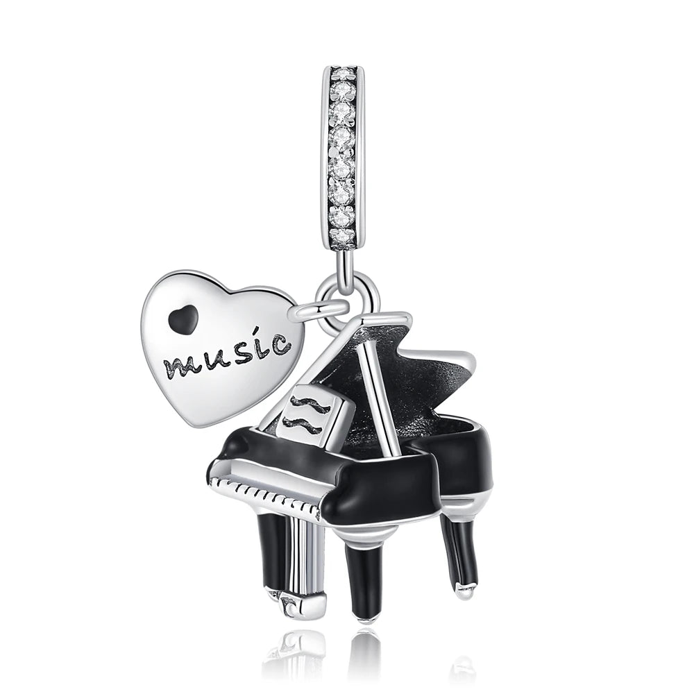 925 Sterling Silver Music Charms Beads Musical Note Piano Guitar Headset Earrings Pendants for DIY Bracelet Fine Jewelry Gift