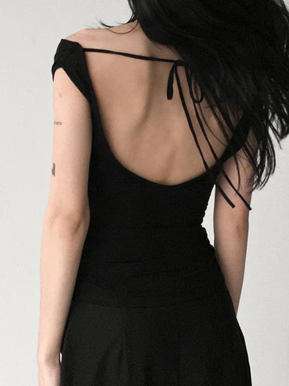 Women Summer Off Shoulder Crop Top Boat Neck Backless Slim