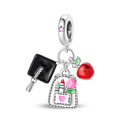 925 Sterling Silver Graduation Mortarboard Charm with Zircon Beads for DIY Bracelet Fine Jewelry Gift