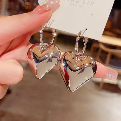 Glossy Gold Heart Hoop Earrings for Women Fashion Party Jewelry Accessories