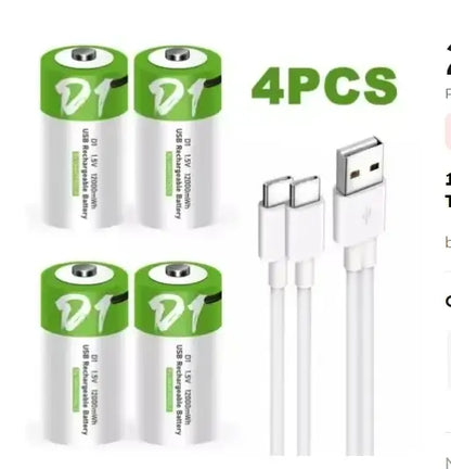 1# USB 1.5V Rechargeable D Size LR20 Li-ion Battery with Type-C Cable D1 4B 2 lines
