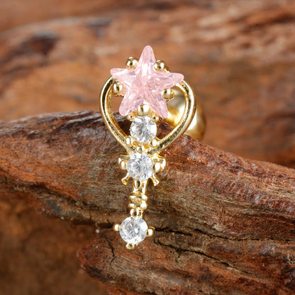 Vintage Stainless Steel Star Butterfly Stud Earrings for Women - Tiny Helix Tragus Cartilage Piercing Jewelry