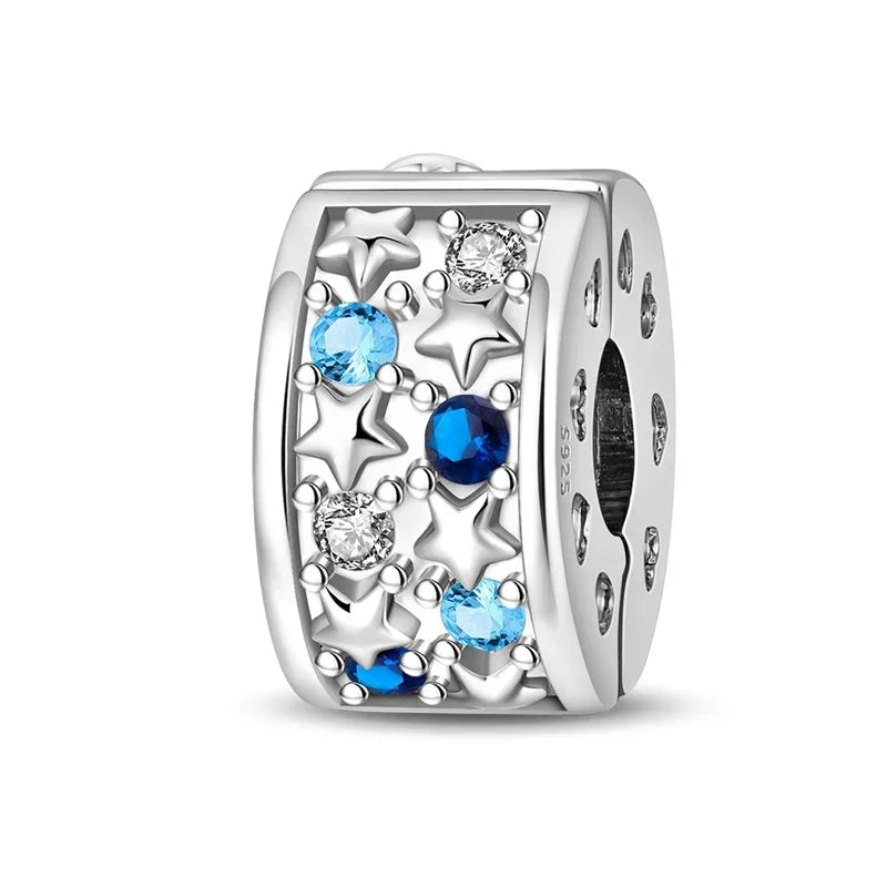 925 Sterling Silver Colorful Butterfly Star Moon Flower Beads Clip Charm for DIY Bracelet Fine Zircon Jewelry