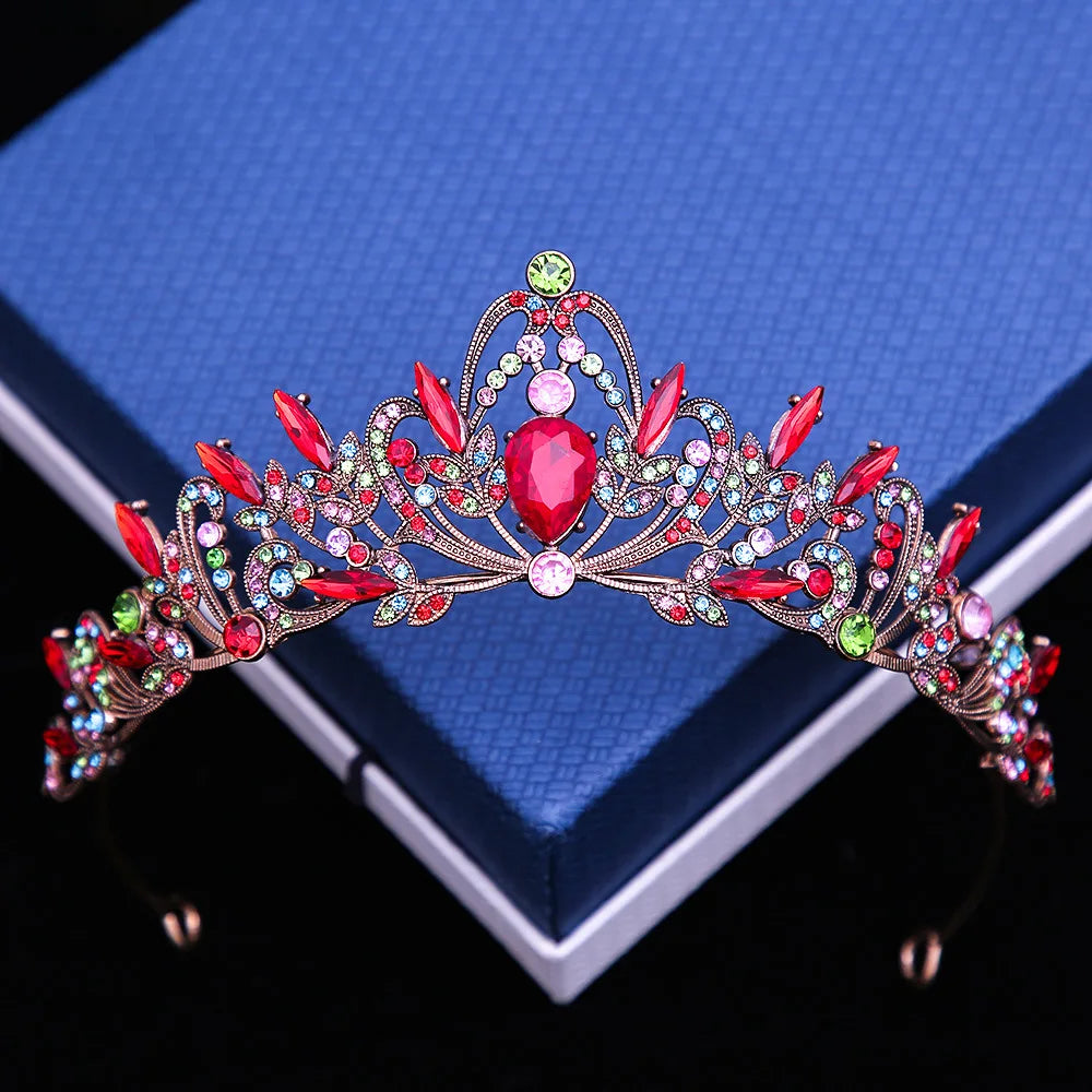 Multicolor Rhinestone Tiara - Top-Rated Crystal Crown Hair Accessory for Women Ancient Gold