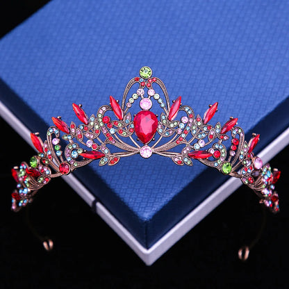 Multicolor Rhinestone Tiara - Top-Rated Crystal Crown Hair Accessory for Women Ancient Gold