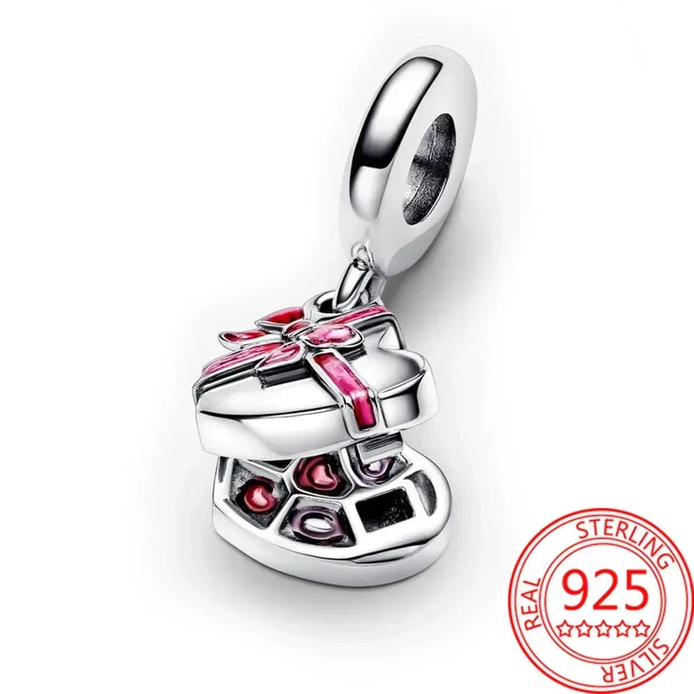Original 925 Sterling Silver Heart Bow Mom Charm with Zircon for Women DIY Bracelets and Necklaces Fine Birthday and Mothers Day Jewelry Gift