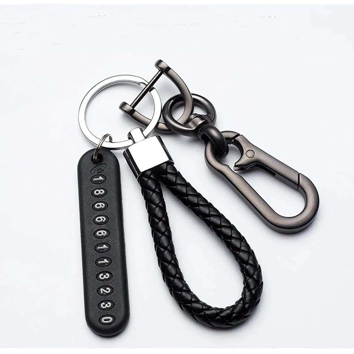 Trendy Men's Woven Leather Keychain with Anti-Lost Pendant Style 1