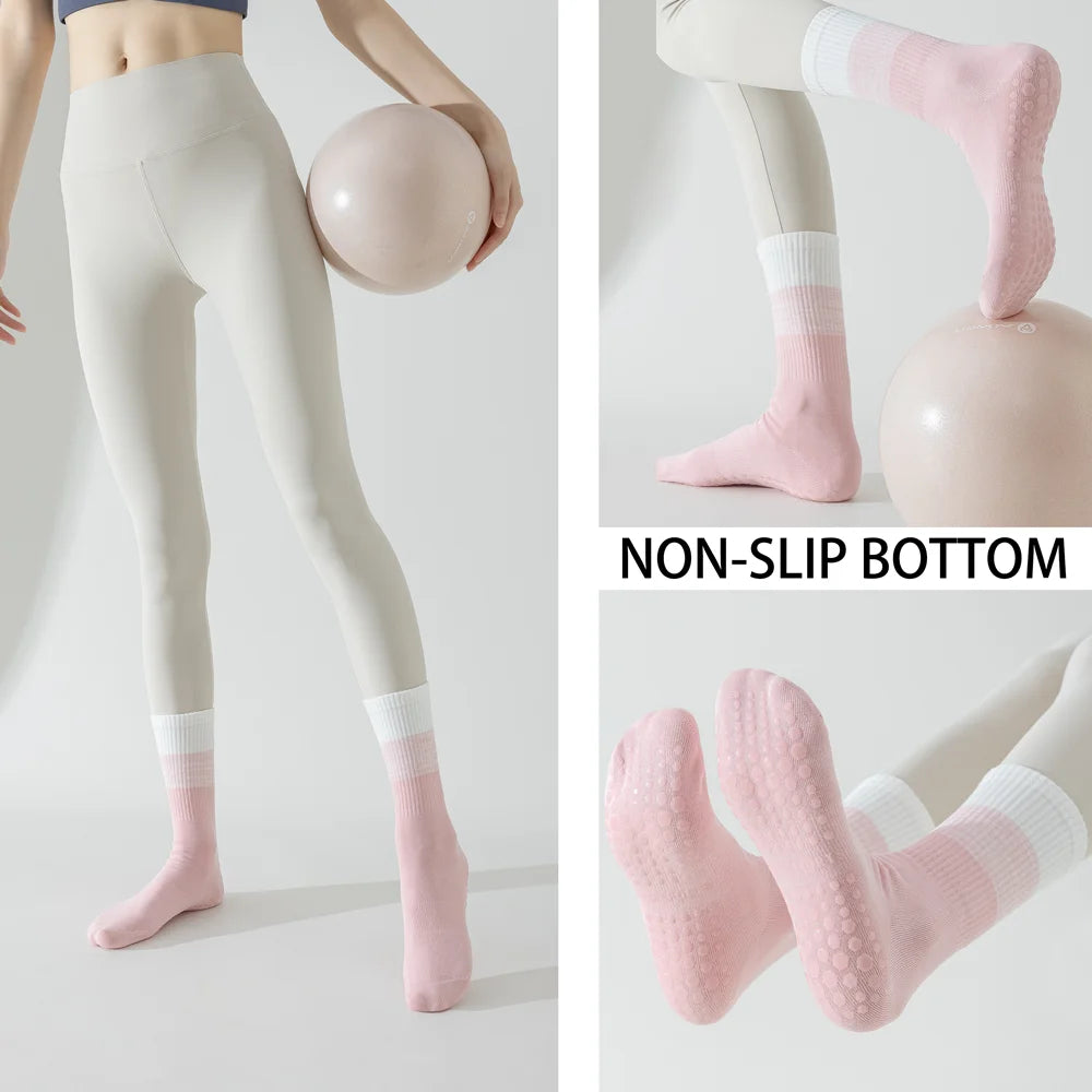 3 Pairs Cotton Anti Slip Mid Calf Yoga Socks For Women