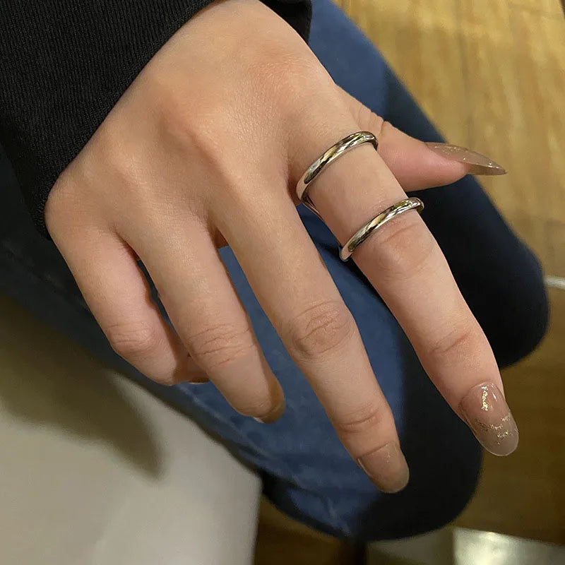 Foxanry Silver Wide Ring for Women Elegant Double Layer Vintage Party Jewelry