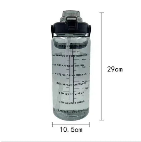 2L Straw Water Bottle With Time Marker Large Capacity