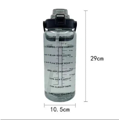 2L Straw Water Bottle With Time Marker Large Capacity