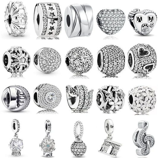 Exquisite 925 Silver Heart-Shaped Beads with Crystal Ball Pendant for DIY European Bracelets
