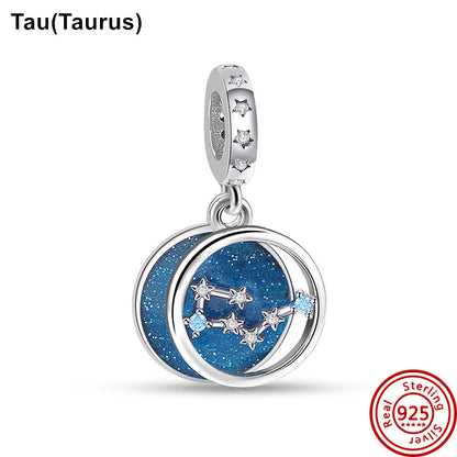 925 Sterling Silver Zodiac Pendant with Colorful Zircon for Charm Bracelets N475 3mm-4mm