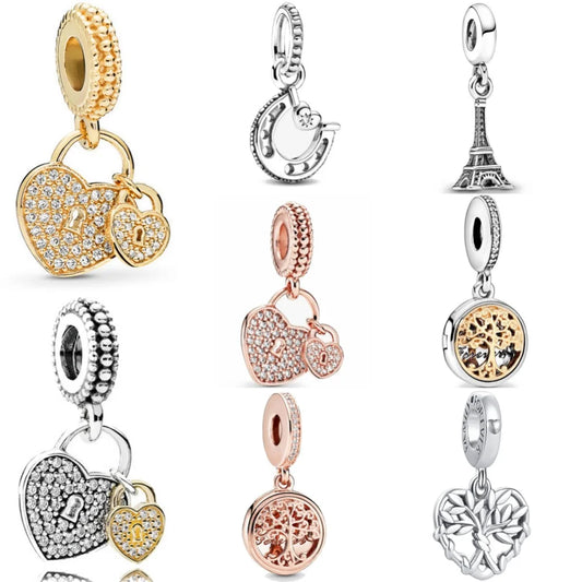 European Mother's Day Key Lock Tower Family Tree DIY Charm Bead for 925 Sterling Silver Bracelet Necklace Jewelry for Women