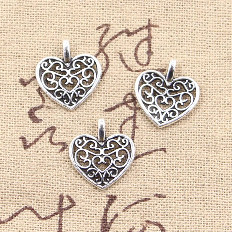 Vintage Heart Charms Set of 50 for DIY Jewelry Making in Antique Bronze and Silver