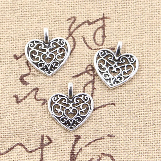 Vintage Heart Charms Set of 50 for DIY Jewelry Making in Antique Bronze and Silver