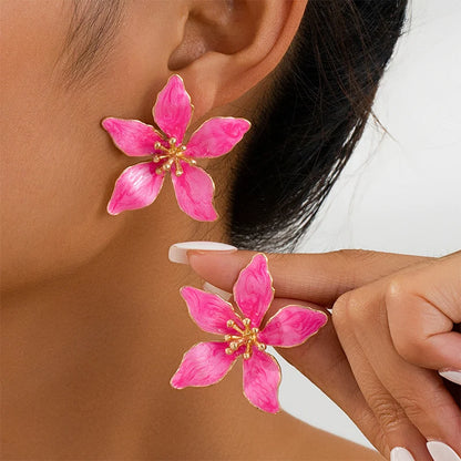 Romantic Enamel Petal Post Earrings for Women - Classic Metal Flower Accessories