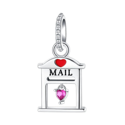 Original 925 Sterling Silver Red Charm Beads Set Heart Cherry Strawberry Flower Fish Zircon Accents for DIY Necklace and Bracelet Jewelry Gift