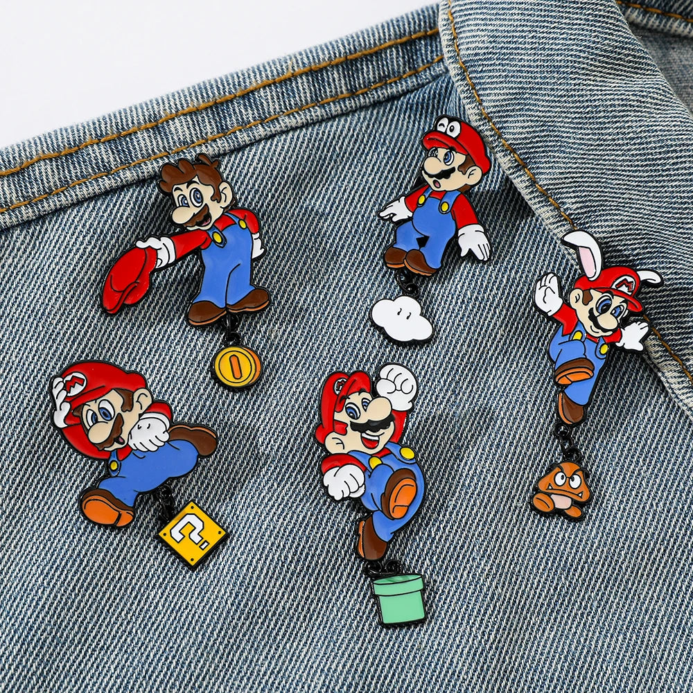 Charming Super Mario Metal Brooch Set - Cute Cartoon Game Character Pins