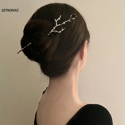 Elegant Floral Metal Hairpin Set for Women - Modern Chinese Hanfu Hair Accessories