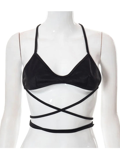 Black Halterneck Tube Top For Women Strapless Backless Chic