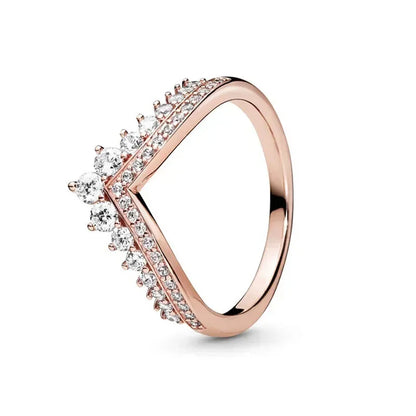 Elegant 925 Sterling Silver Rose Gold Zircon Crown Ring for Women GRAY