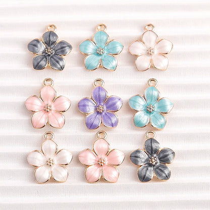 Charming Enamel Flower Pendants Set for DIY Jewelry Making 10pcs