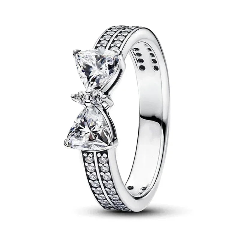 Original 925 Sterling Silver Heart Crown Bow Moon Shell Colorful Crystal Ring for Women Fine Jewelry Gift XR185