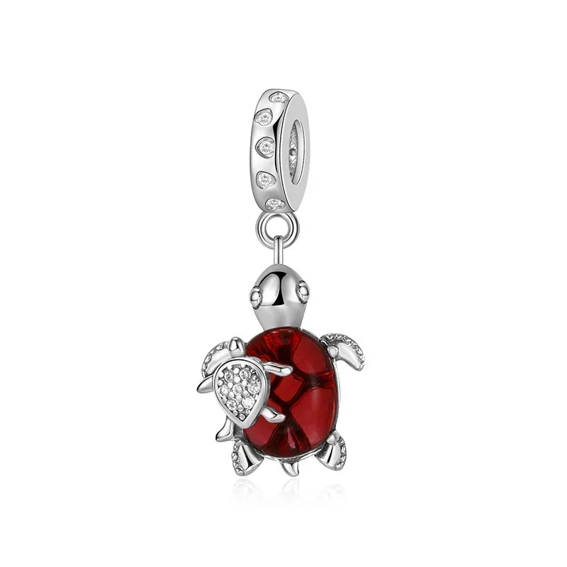 Summer Murano Glass Sea Turtle Dangle Charm Colorful Crystal Zircon Pendant 925 Sterling Silver Fine Jewelry for Original Bracelets