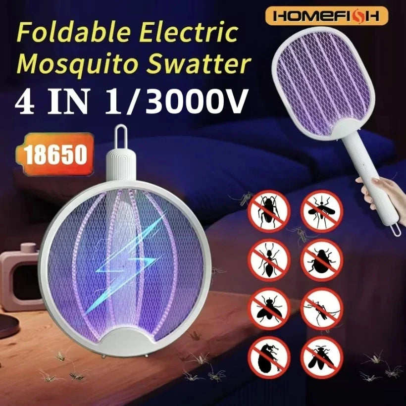 DW1 Electric Mosquito Swatter and Killer Lamp 2 in 1 USB Rechargeable Purple Light Insect Zapper Folding Design
