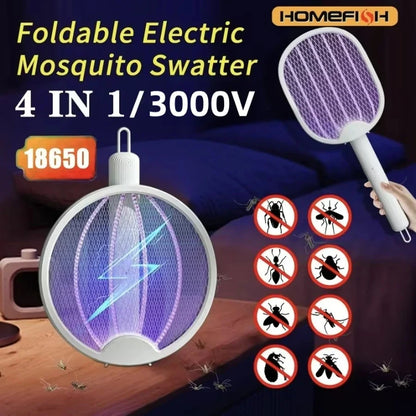 DW1 Electric Mosquito Swatter and Killer Lamp 2 in 1 USB Rechargeable Purple Light Insect Zapper Folding Design